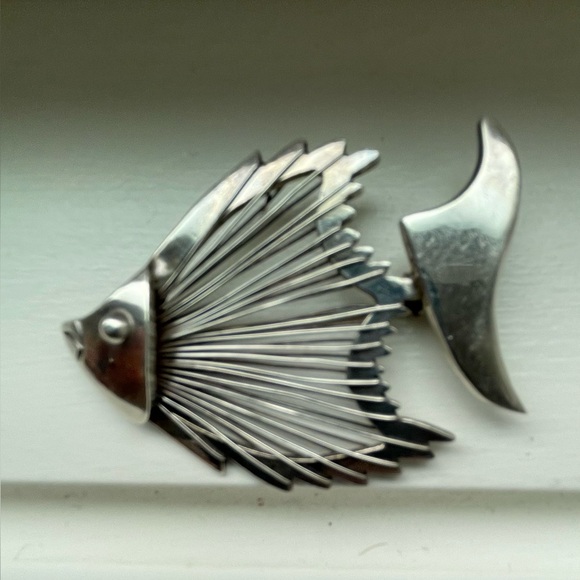 Vintage Sterling 925 Stamped Silver Wire Fish Brooch Pin Taxco Mexico Ta-116 - Picture 11 of 11